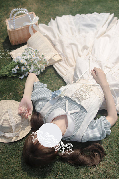 Lolita Jumper Skirt - Triple-layered Ruffle Lace-up, Ivory, Sweet Style, Lace Trim - additional product view 8