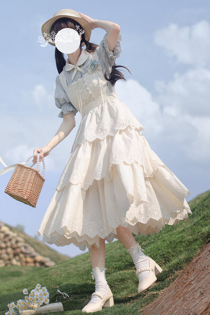 Lolita Jumper Skirt - Triple-layered Ruffle Lace-up, Ivory, Sweet Style, Lace Trim - additional product view 9