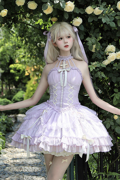 Lolita Jumper Skirt - Tube Top, Purple, Layered, Gothic Style, Bow Detail - additional product view 4