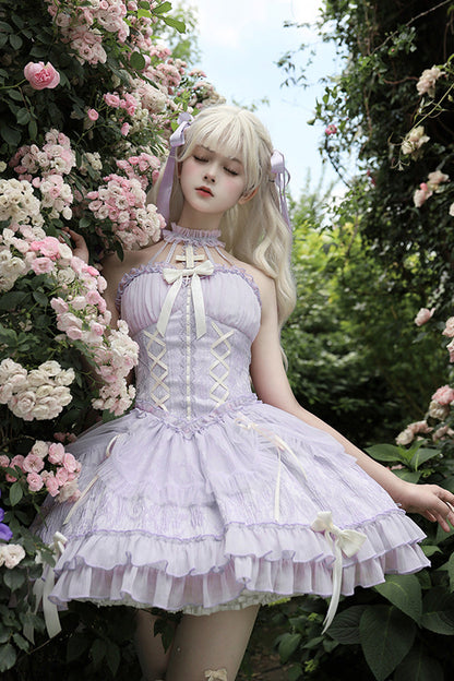Lolita Jumper Skirt - Tube Top, Purple, Layered, Gothic Style, Bow Detail - additional product view 5