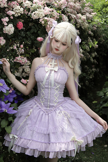 Lolita Jumper Skirt - Tube Top, Purple, Layered, Gothic Style, Bow Detail - additional product view 7