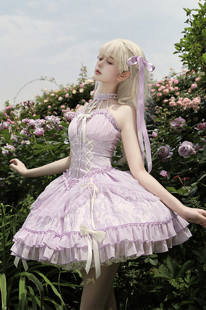 Lolita Jumper Skirt - Tube Top, Purple, Layered, Gothic Style, Bow Detail - additional product view 9
