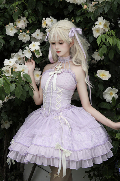 Lolita Jumper Skirt - Tube Top, Purple, Layered, Gothic Style, Bow Detail - additional product view 10