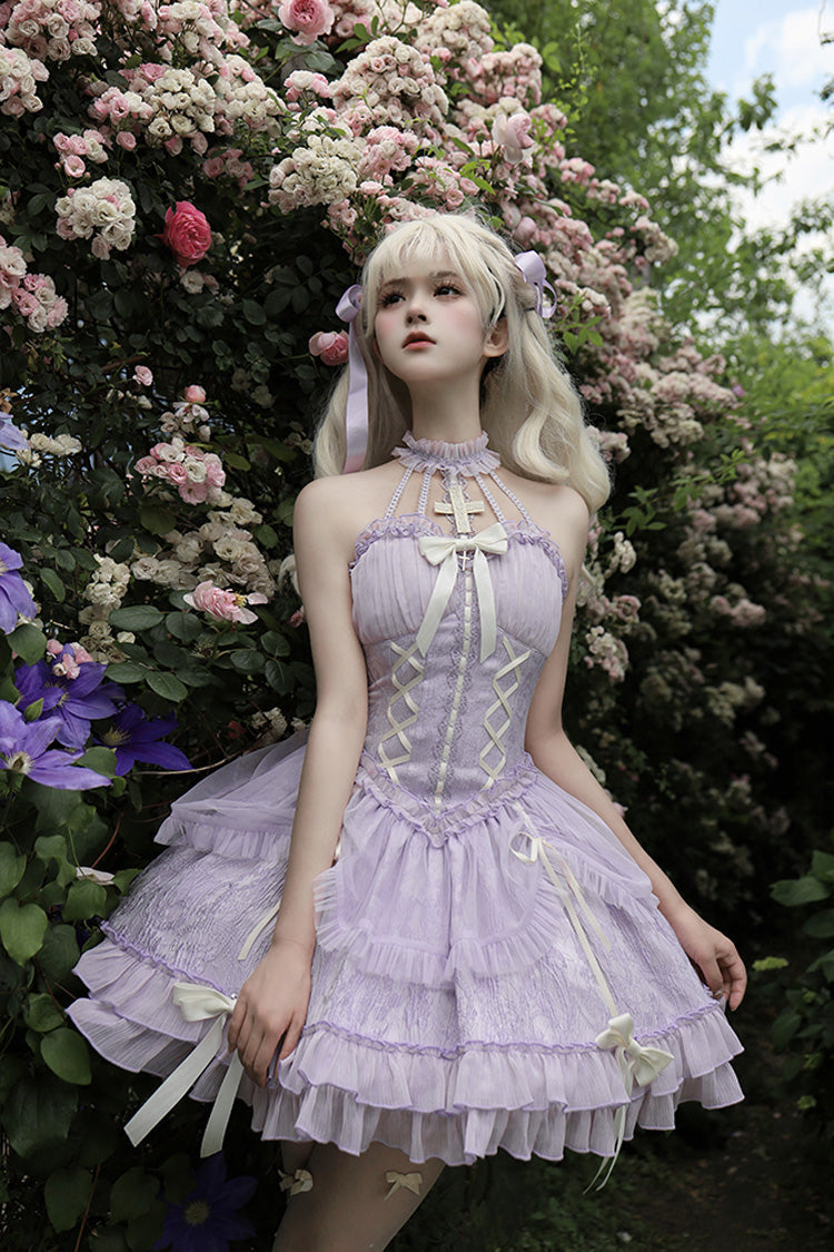 Lolita Jumper Skirt - Tube Top, Purple, Layered, Gothic Style, Bow Detail - additional product view 11