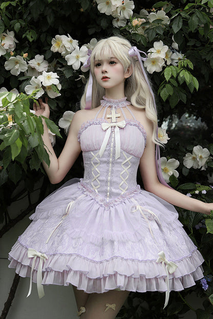 Lolita Jumper Skirt - Tube Top, Purple, Layered, Gothic Style, Bow Detail - additional product view 12