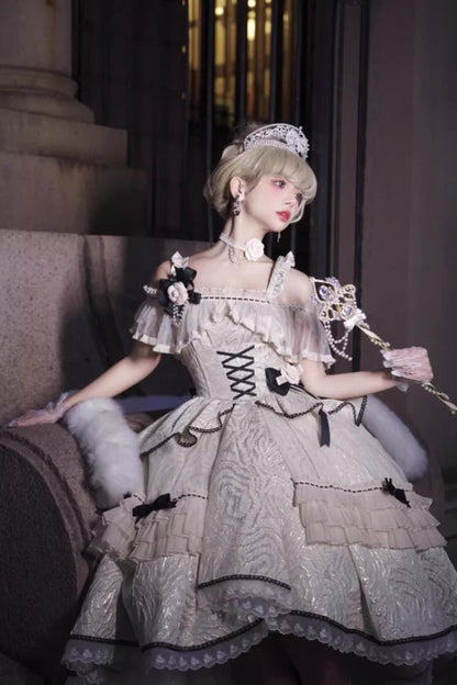 Lolita Jumper Skirt - Tycoon's Daughter, 2 Colors, Ruffled, Sweet Style, Bow Detail - additional product view 2