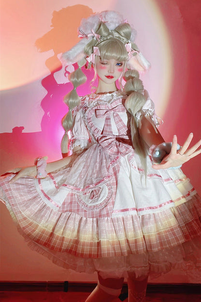 Lolita Jumper Skirt - Valentine's Day, Pink, Lace Trim, Ruffled, Printed - main product image
