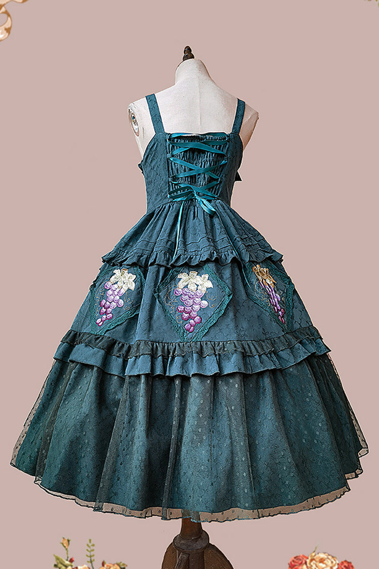 Lolita Jumper Skirt - Vineyard, Green, Sweet Style, Ruffled, Printed - additional product view 7