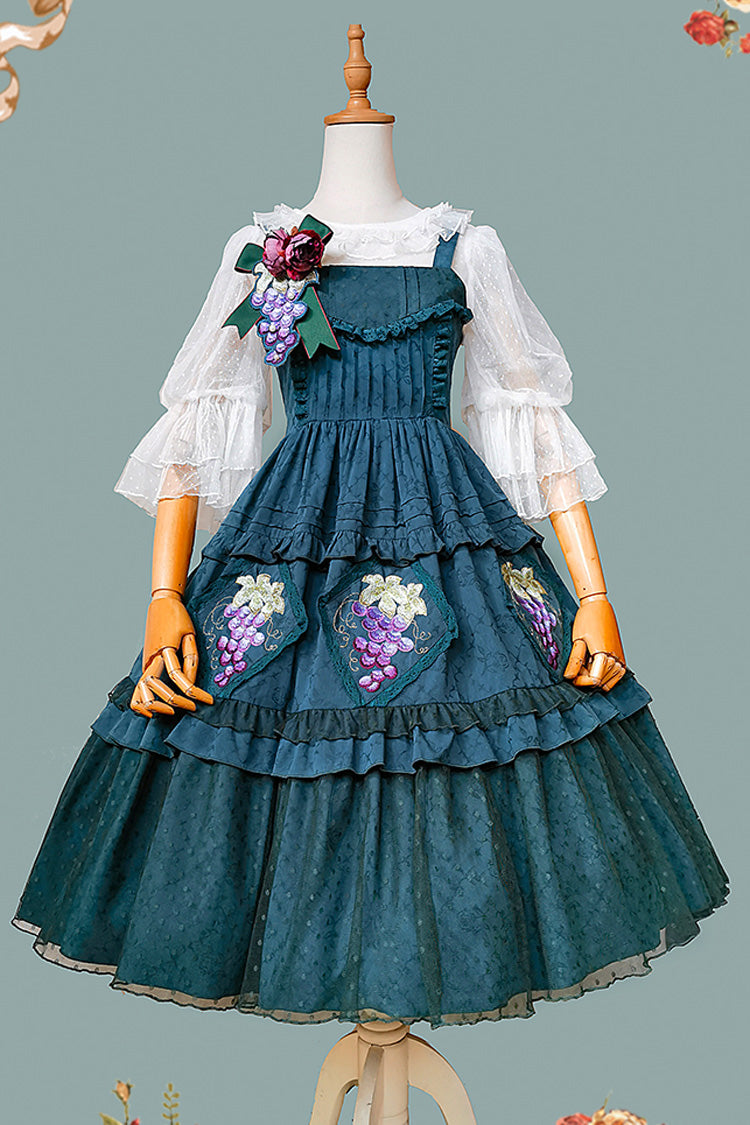 Lolita Jumper Skirt - Vineyard, Green, Sweet Style, Ruffled, Printed - additional product view 8