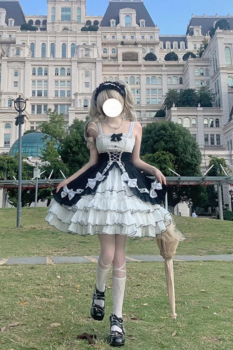 Lolita Jumper Skirt - White/black Multi-layer, 2 Colors, Sweet Style, Bow Detail, Ruffled - additional product view 3