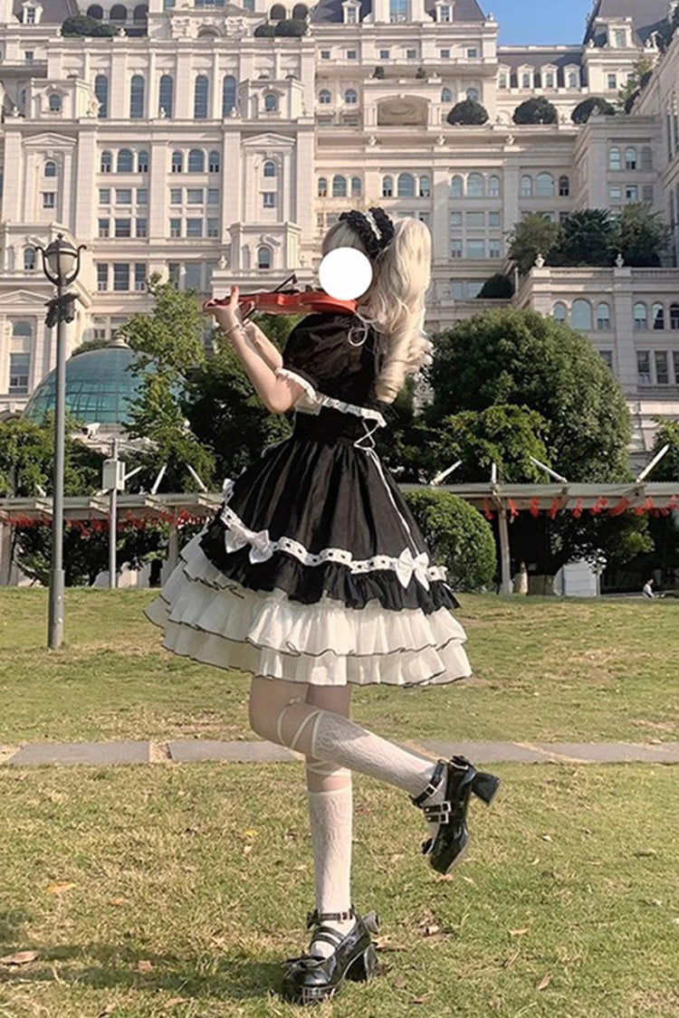 Lolita Jumper Skirt - White/black Multi-layer, 2 Colors, Sweet Style, Bow Detail, Ruffled - additional product view 4