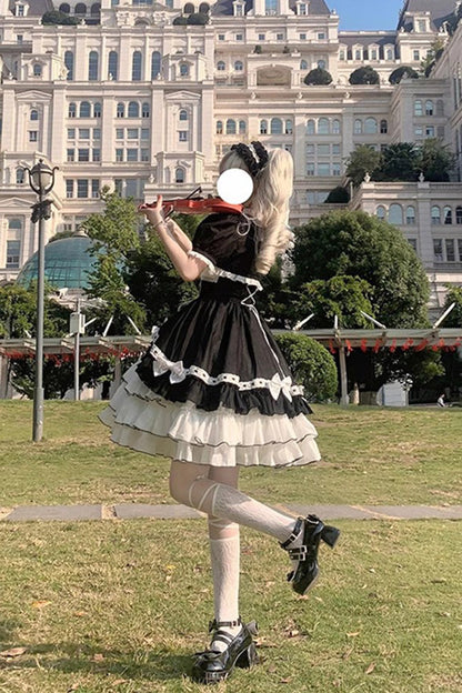 Lolita Jumper Skirt - White/black Multi-layer, 2 Colors, Sweet Style, Bow Detail, Ruffled - additional product view 4