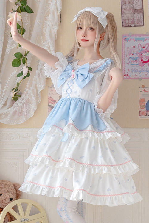 Lolita Jumper Skirt - White/blue Multi-layer, 2 Colors, Sweet Style, Ruffled, Layered - additional product view 2