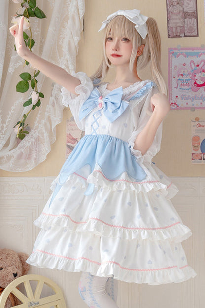 Lolita Jumper Skirt - White/blue Multi-layer, 2 Colors, Sweet Style, Ruffled, Layered - additional product view 2