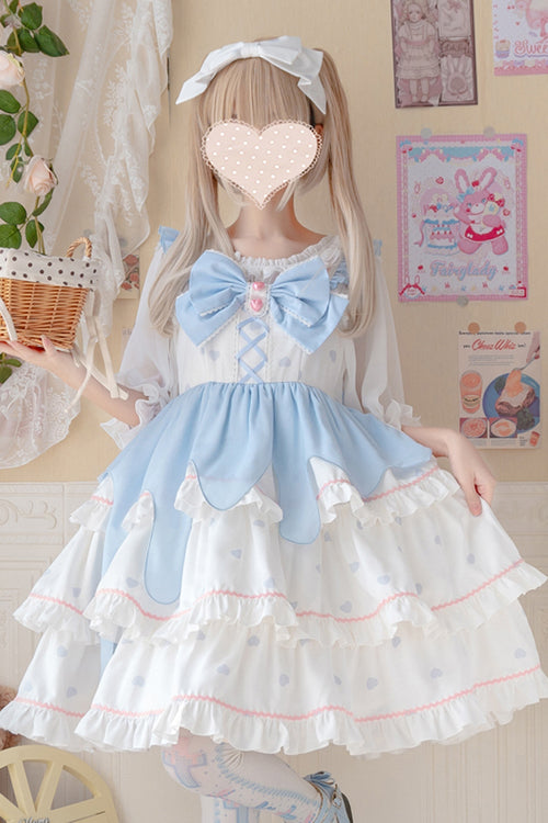 Lolita Jumper Skirt - White/blue Multi-layer, 2 Colors, Sweet Style, Ruffled, Layered - additional product view 3