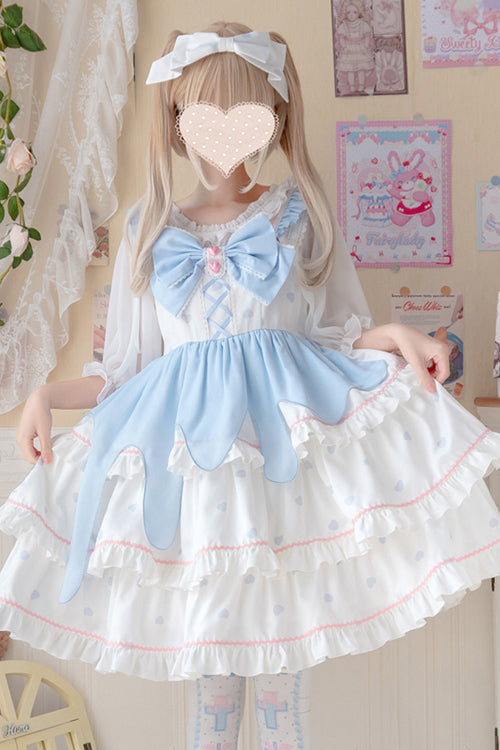 Lolita Jumper Skirt - White/blue Multi-layer, 2 Colors, Sweet Style, Ruffled, Layered - additional product view 4