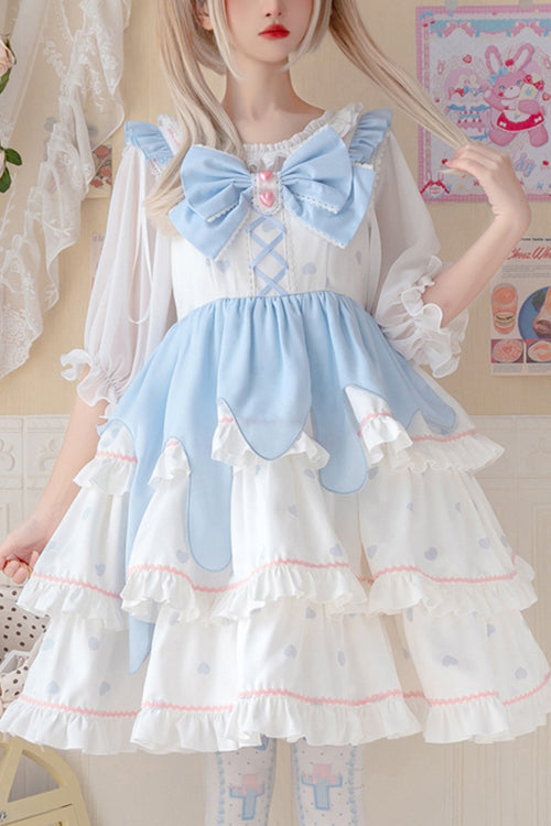 Lolita Jumper Skirt - White/blue Multi-layer, 2 Colors, Sweet Style, Ruffled, Layered - main product image