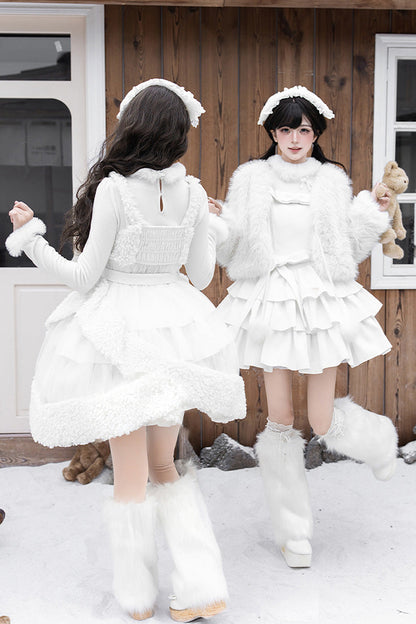 Lolita Jumper Skirt - White Chocolate, White, Bow Detail, Ruffled, Layered - additional product view 2
