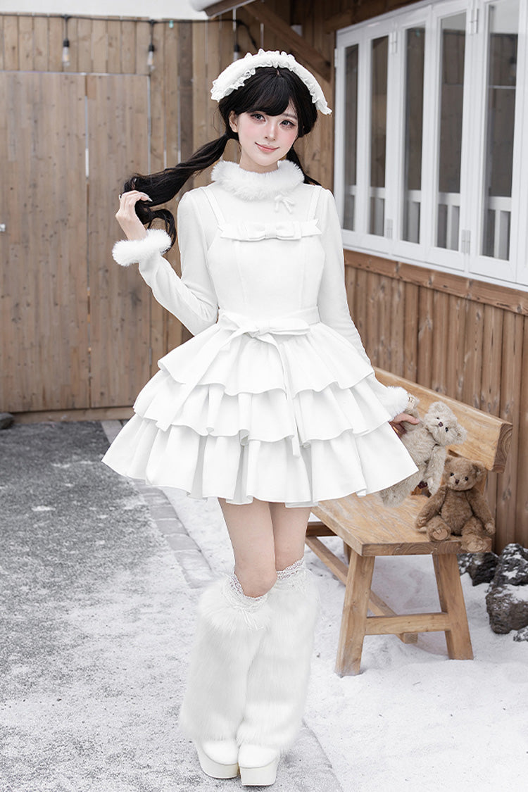 Lolita Jumper Skirt - White Chocolate, White, Bow Detail, Ruffled, Layered - additional product view 3
