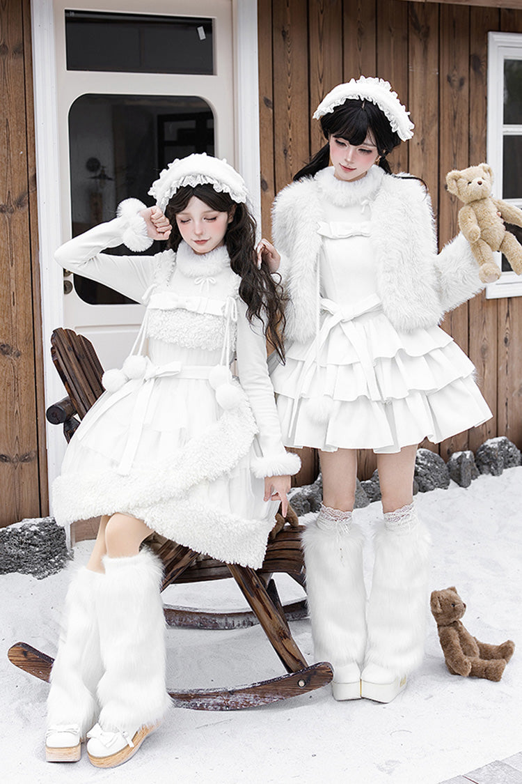 Lolita Jumper Skirt - White Chocolate, White, Bow Detail, Ruffled, Layered - additional product view 4