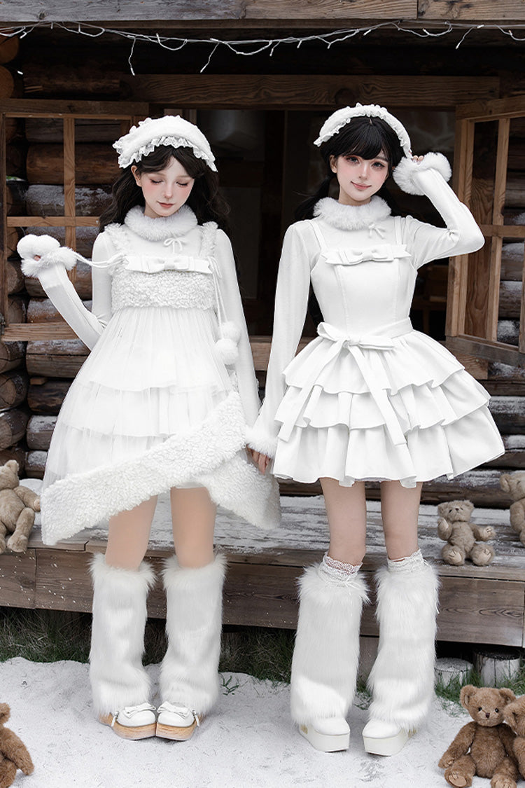 Lolita Jumper Skirt - White Chocolate, White, Bow Detail, Ruffled, Layered - additional product view 5