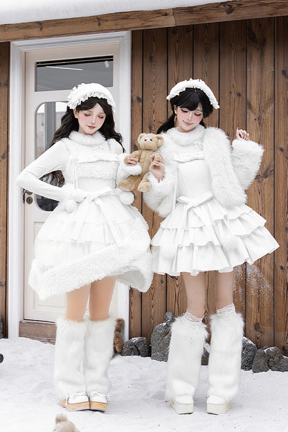 Lolita Jumper Skirt - White Chocolate, White, Bow Detail, Ruffled, Layered - additional product view 6