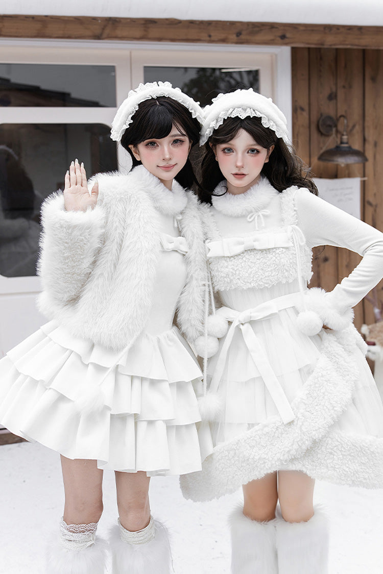 Lolita Jumper Skirt - White Chocolate, White, Bow Detail, Ruffled, Layered - additional product view 7