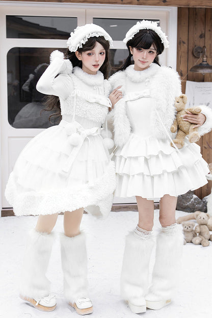 Lolita Jumper Skirt - White Chocolate, White, Bow Detail, Ruffled, Layered - additional product view 8