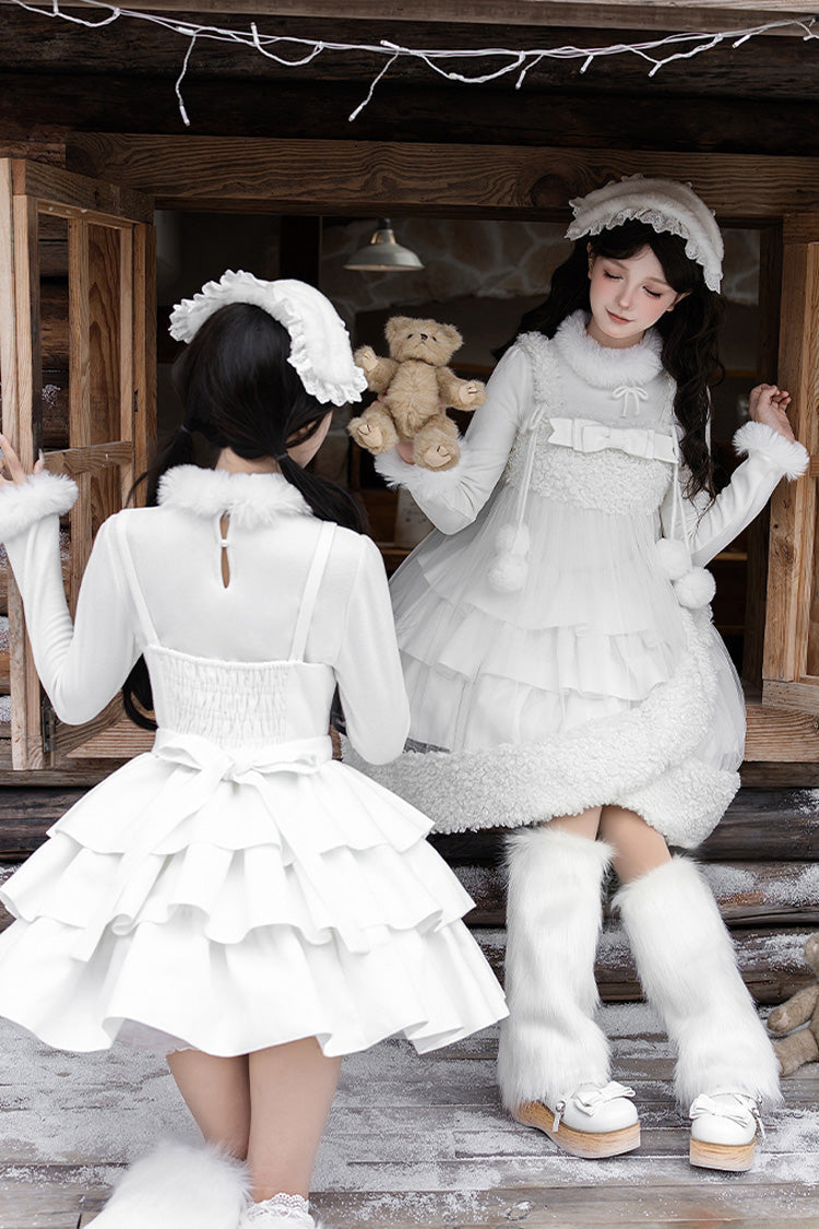 Lolita Jumper Skirt - White Chocolate, White, Bow Detail, Ruffled, Layered - additional product view 10