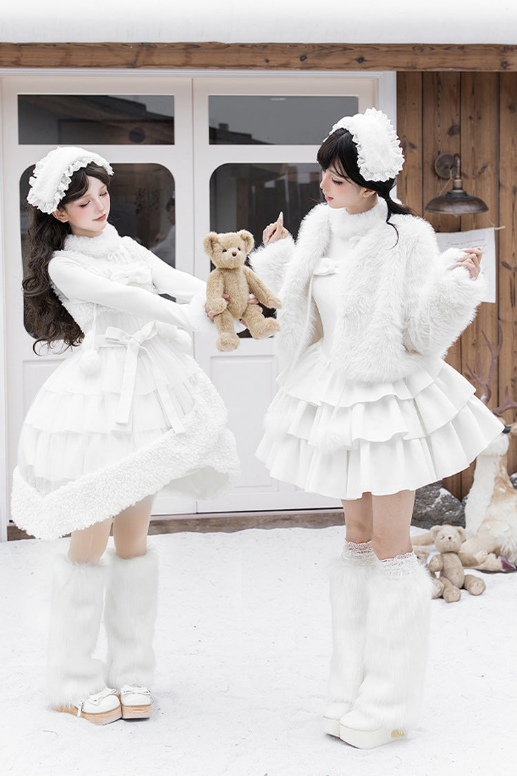 Lolita Jumper Skirt - White Chocolate, White, Bow Detail, Ruffled, Layered - additional product view 12