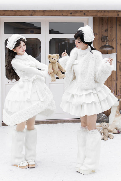 Lolita Jumper Skirt - White Chocolate, White, Bow Detail, Ruffled, Layered - additional product view 12