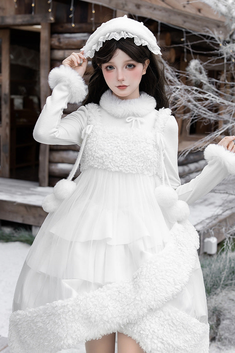 Lolita Jumper Skirt - White Chocolate, White, Bow Detail, Ruffled, Layered - additional product view 14