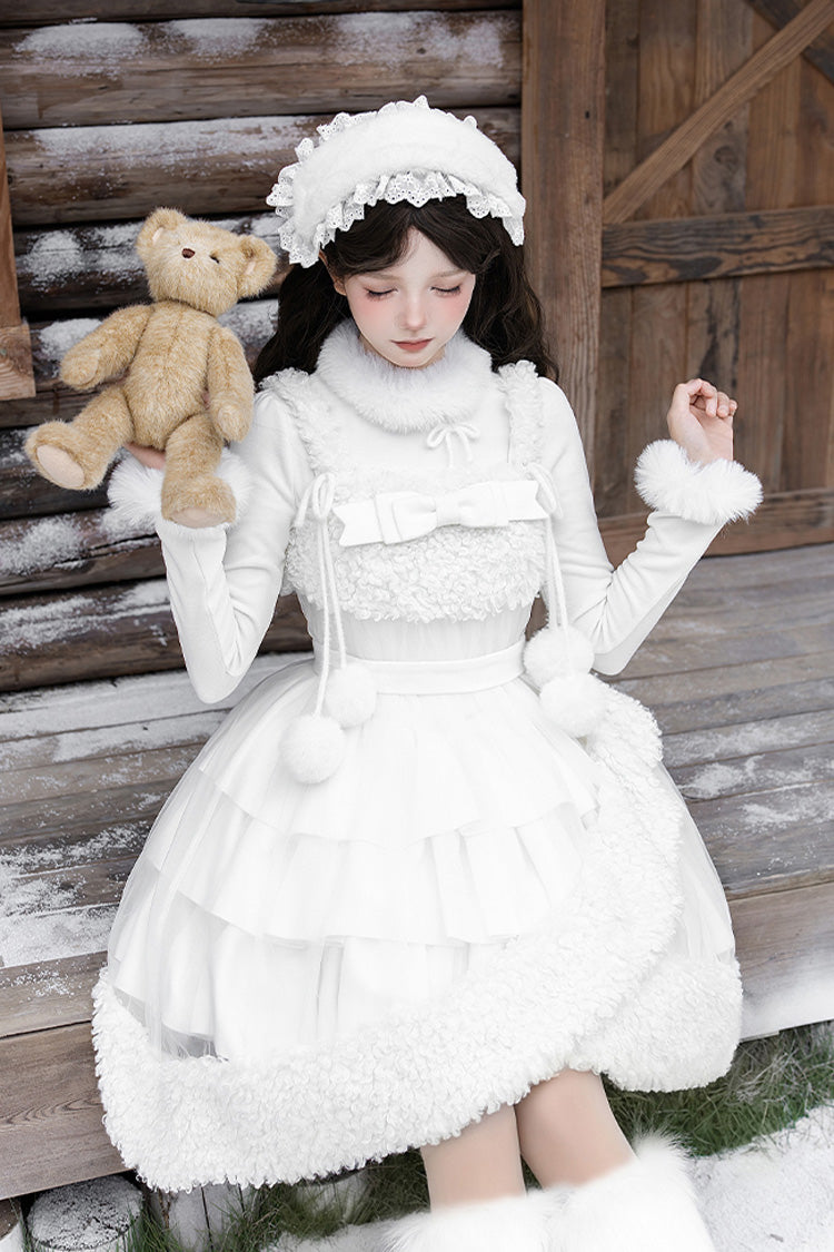 Lolita Jumper Skirt - White Chocolate, White, Bow Detail, Ruffled, Layered - additional product view 17