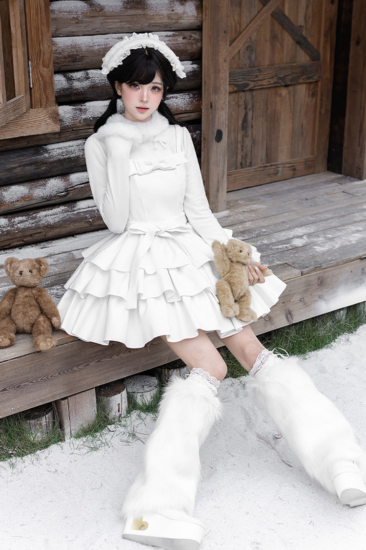Lolita Jumper Skirt - White Chocolate, White, Bow Detail, Ruffled, Layered - additional product view 19