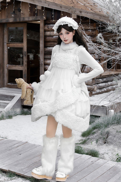 Lolita Jumper Skirt - White Chocolate, White, Bow Detail, Ruffled, Layered - additional product view 21