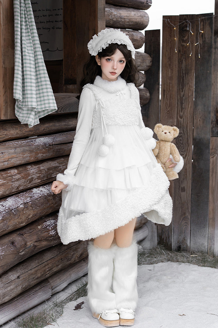 Lolita Jumper Skirt - White Chocolate, White, Bow Detail, Ruffled, Layered - additional product view 23