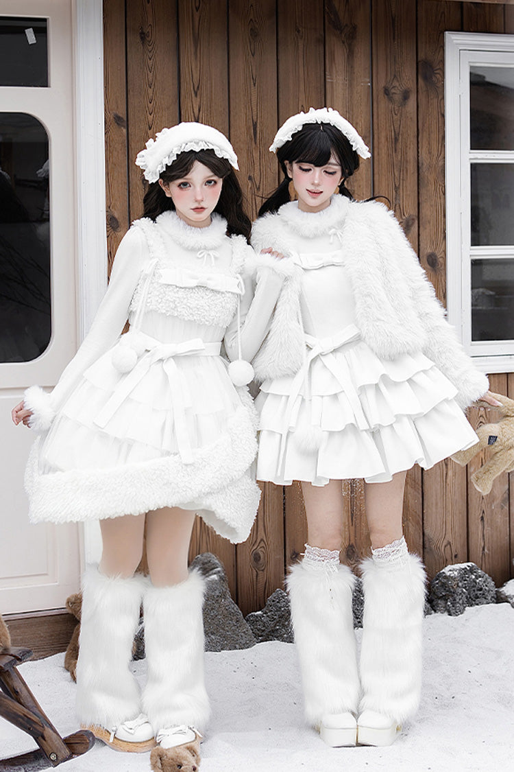 Lolita Jumper Skirt - White Chocolate, White, Bow Detail, Ruffled, Layered - main product image
