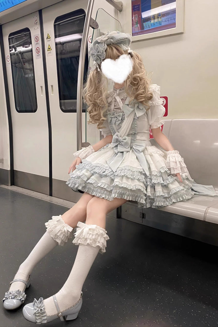 Lolita Jumper Skirt - White/light Blue Multi-layer, 2 Colors, Ruffled, Sweet Style - additional product view 4
