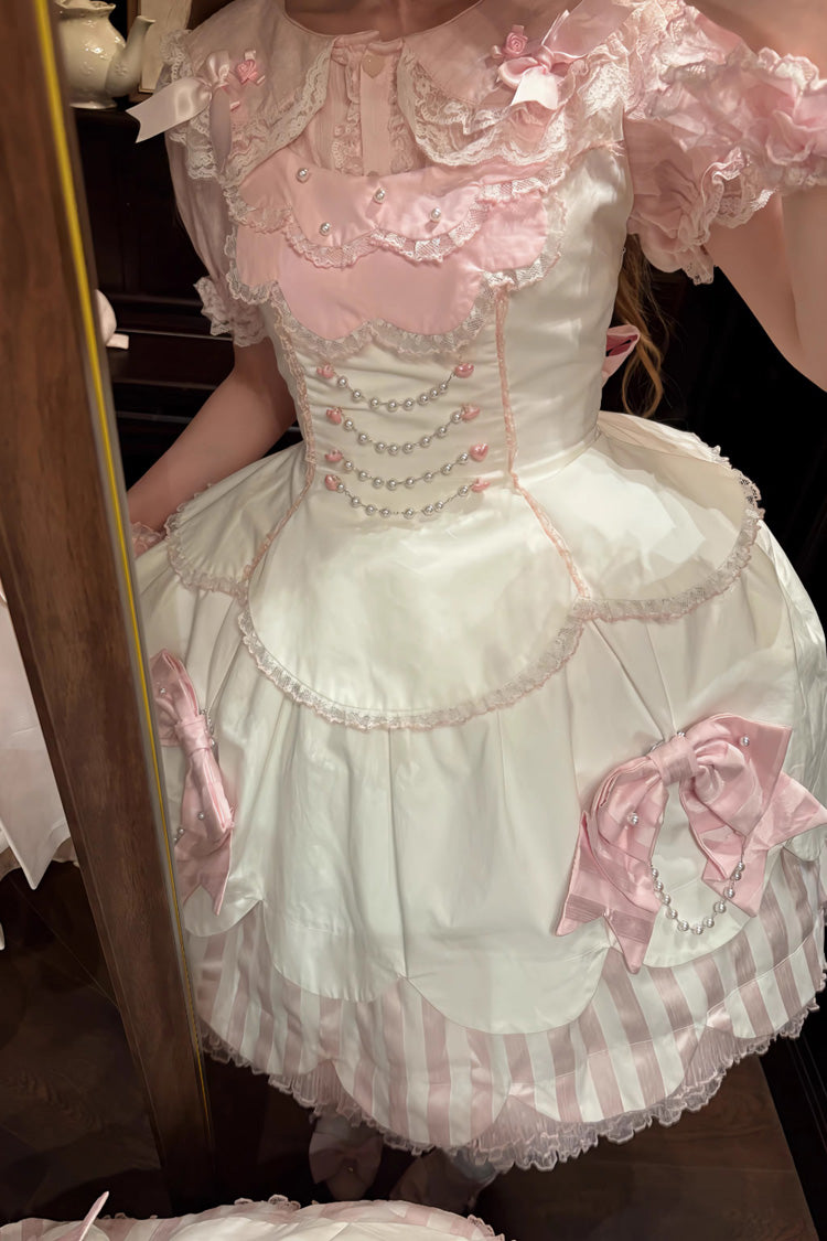 Lolita Jumper Skirt - White/pink, 2 Colors, Ruffled, Layered, Sweet Style - additional product view 2