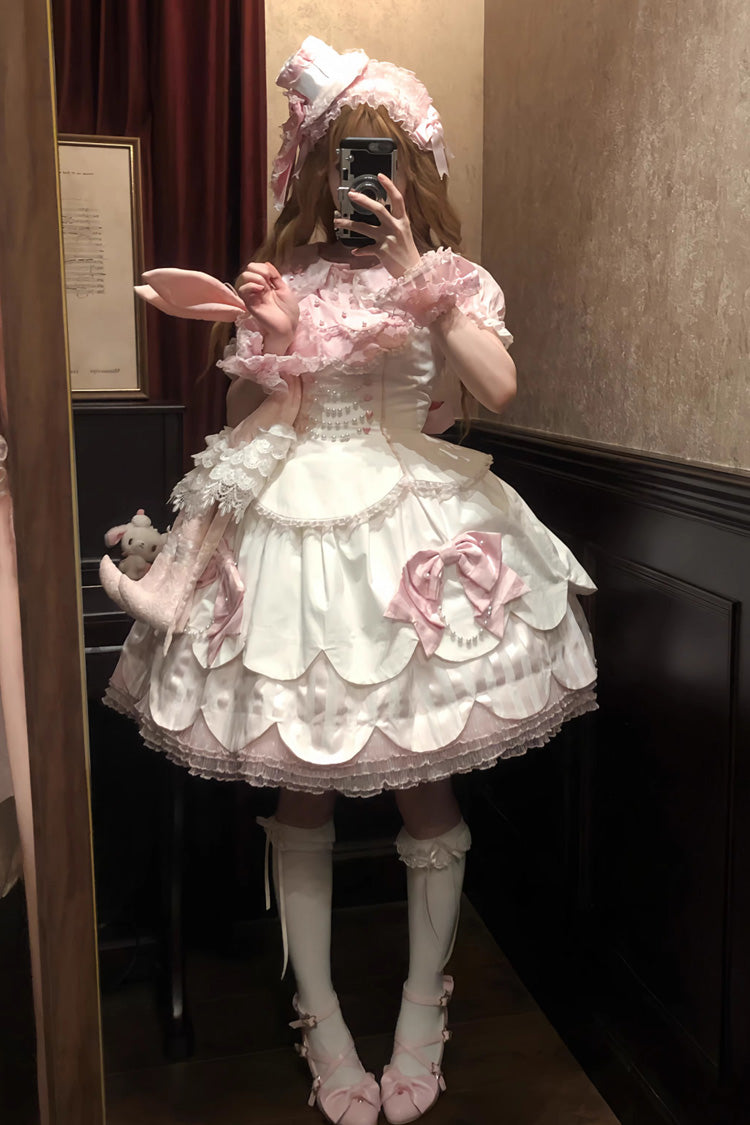 Lolita Jumper Skirt - White/pink, 2 Colors, Ruffled, Layered, Sweet Style - additional product view 4