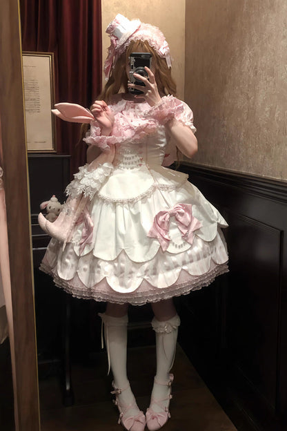 Lolita Jumper Skirt - White/pink, 2 Colors, Ruffled, Layered, Sweet Style - additional product view 4