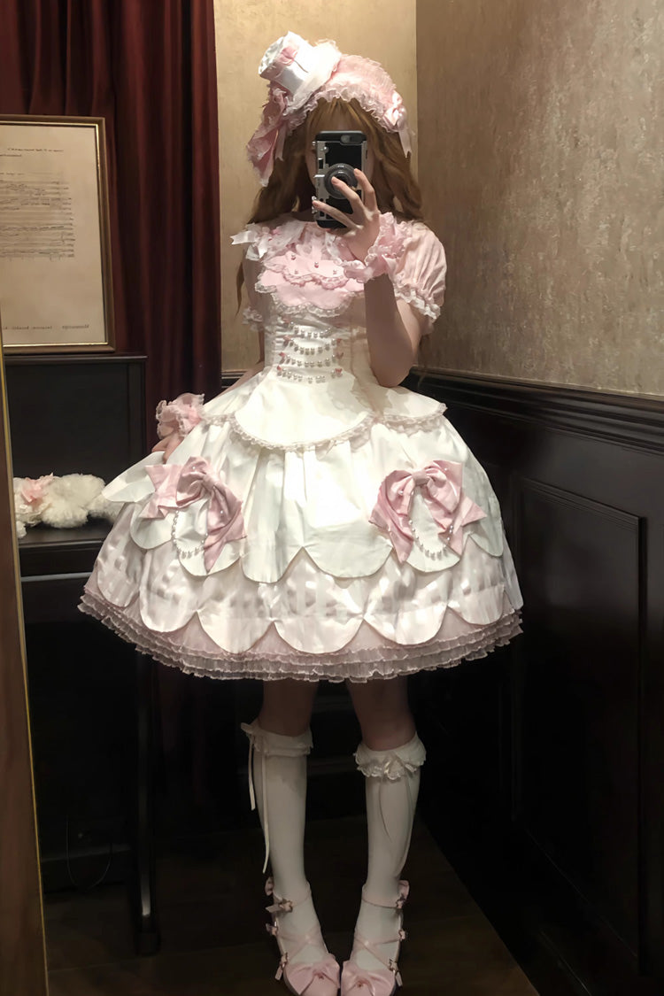 Lolita Jumper Skirt - White/pink, 2 Colors, Ruffled, Layered, Sweet Style - additional product view 5