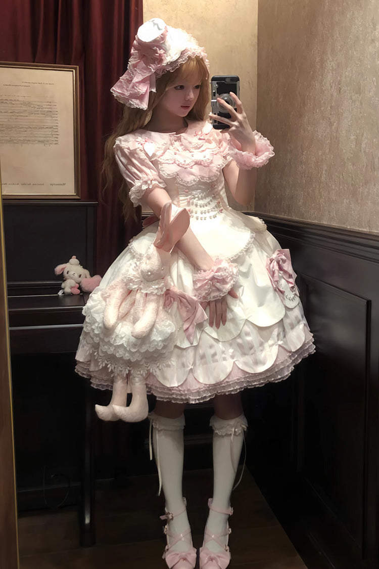 Lolita Jumper Skirt - White/pink, 2 Colors, Ruffled, Layered, Sweet Style - additional product view 6