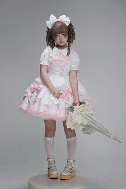 Lolita Jumper Skirt - White/pink, 2 Colors, Ruffled, Layered, Sweet Style - additional product view 7