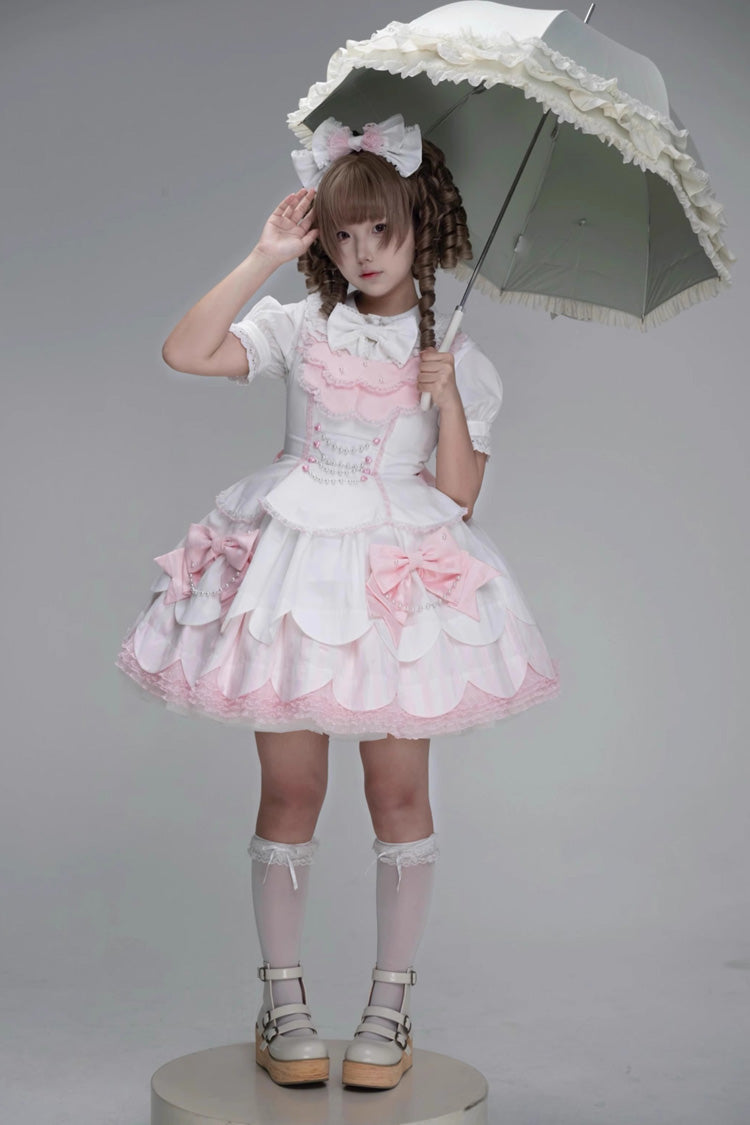 Lolita Jumper Skirt - White/pink, 2 Colors, Ruffled, Layered, Sweet Style - additional product view 8