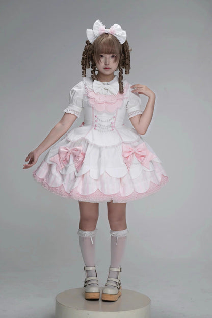 Lolita Jumper Skirt - White/pink, 2 Colors, Ruffled, Layered, Sweet Style - additional product view 9