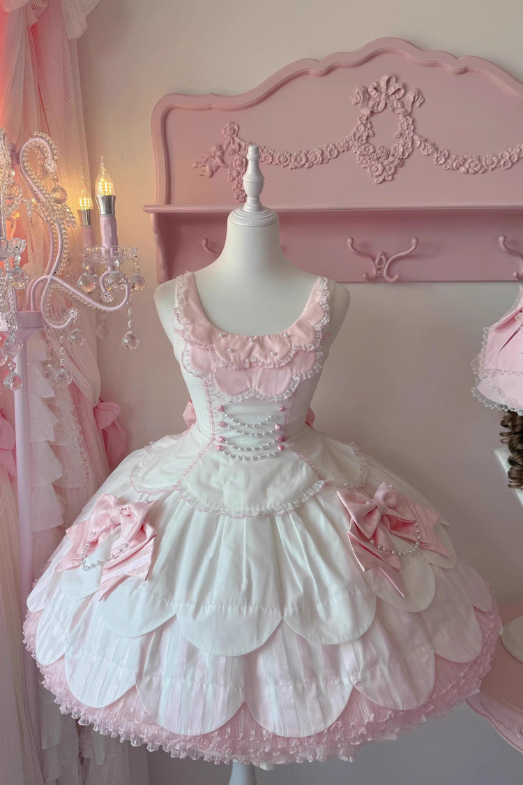 Lolita Jumper Skirt - White/pink, 2 Colors, Ruffled, Layered, Sweet Style - main product image