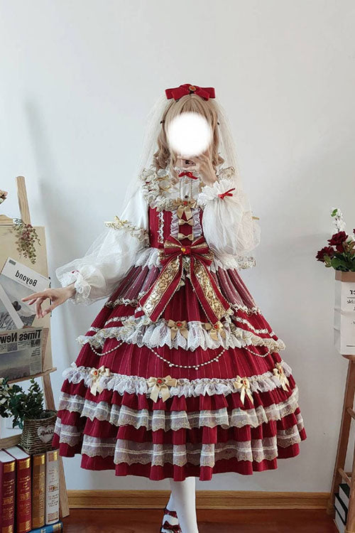 Lolita Jumper Skirt - Wine Hanayome, Wine, Sweet Style, Bow Detail, Ruffled - additional product view 2