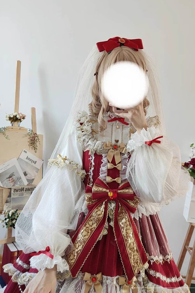 Lolita Jumper Skirt - Wine Hanayome, Wine, Sweet Style, Bow Detail, Ruffled - additional product view 4