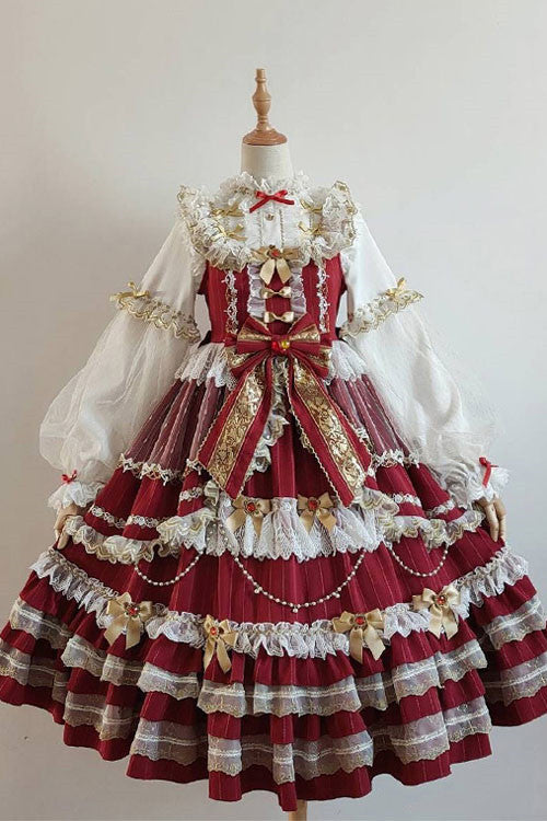 Lolita Jumper Skirt - Wine Hanayome, Wine, Sweet Style, Bow Detail, Ruffled - main product image